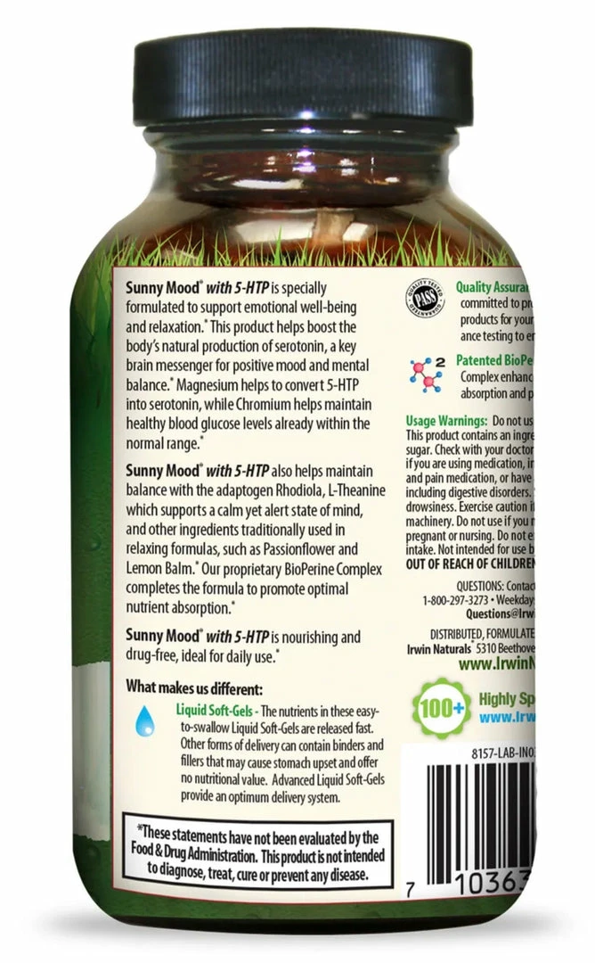 Irwin Naturals Dietary Supplement - Sunny Mood 5 HTP - 80 Liquid Soft-Gels - Plus Vitamin D3