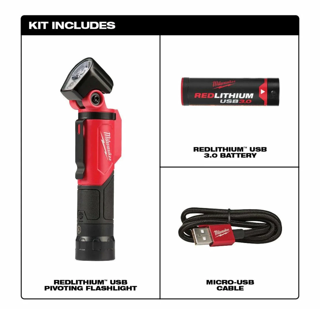 MILWAUKEE 500 Lumens LED Pivoting Redlithium USB Flashlight