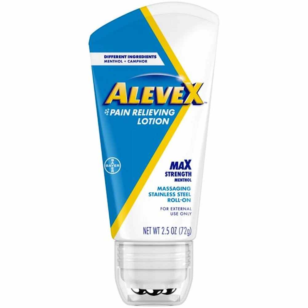 Alevex Pain Relieving Lotion - Max Strength Menthol - Massaging Stainless Steel Roll-On With Rollerball Applicator