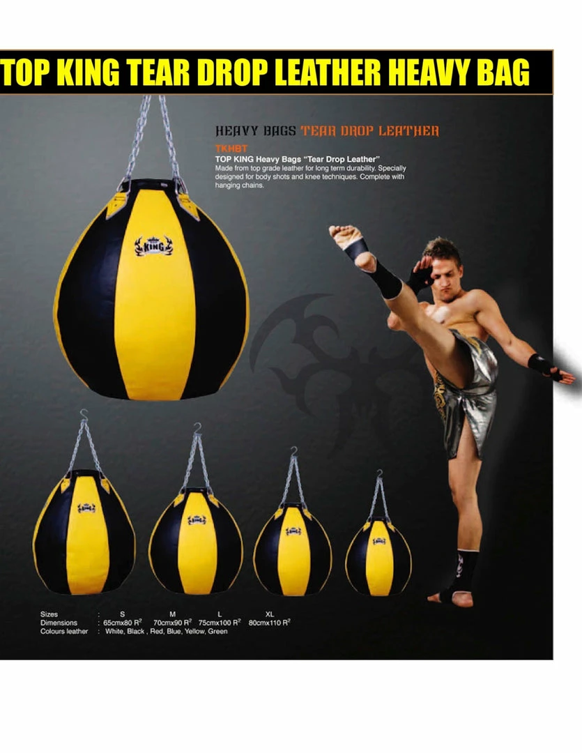 Punching Bags TOP KING HEAVY BAG "TEAR DROP LEATHER" -TKHBT-GL - BLACK/YELLOW (UNFILLED)