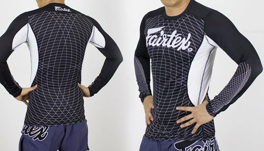 Fairtex Long Sleeve Rashguard - RG4 - Black & White - Ideal For MMA Training And Competition Rashguards