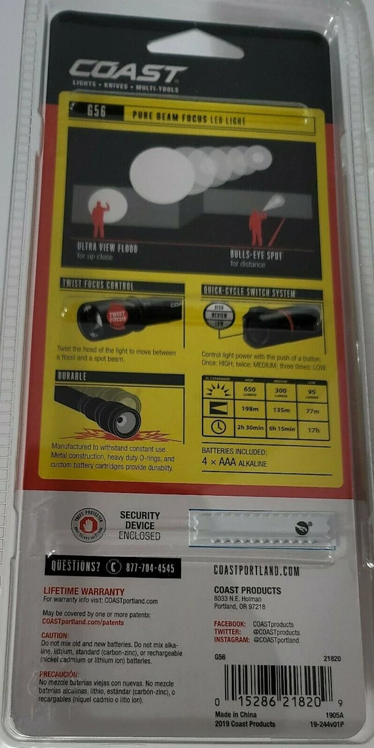 Coast G56 650 Lumens Focusing LED Handheld Flashlight Pro Grade Accessories