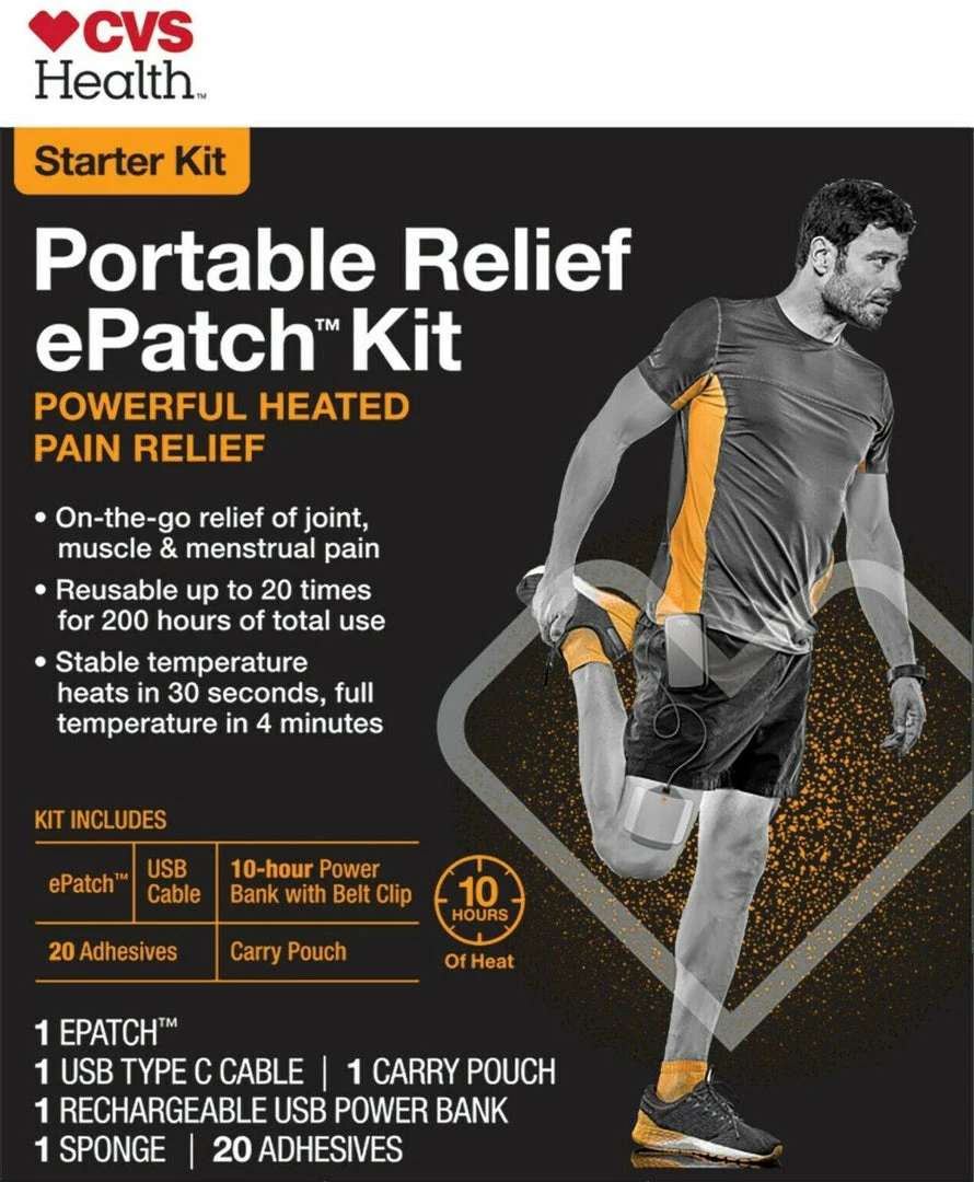 CVS Portable Relief EPatch Starter Kit - Powerful Heated Pain Relief -20 Adhesives Accessories