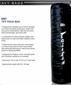 Punching Bags Fairtex 7ft Pole Bag - HB7 (UnFilled)- Heavy Duty Non-tear And Water Resistant Nylon Lining