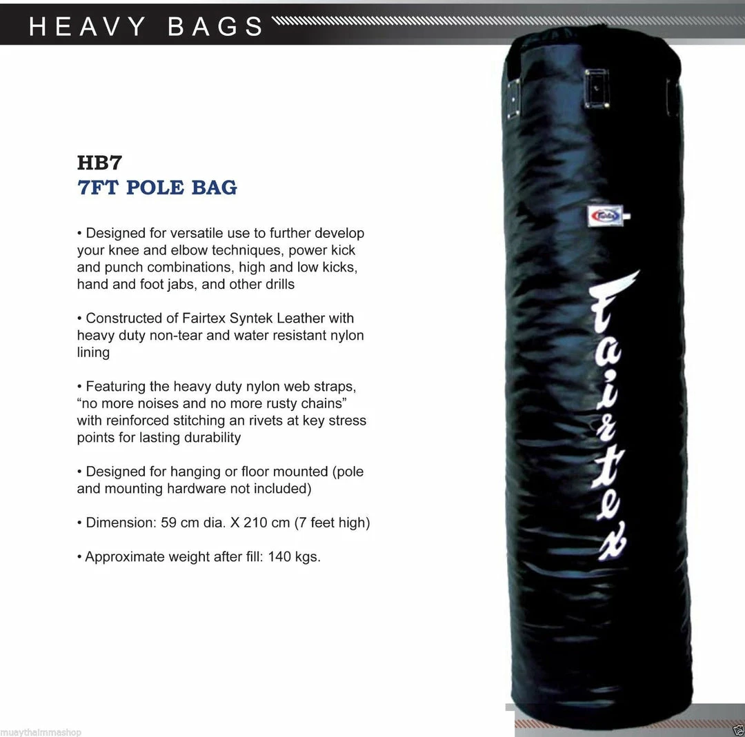Punching Bags Fairtex 7ft Pole Bag - HB7 (UnFilled)- Heavy Duty Non-tear And Water Resistant Nylon Lining