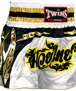 Twins Special Muay Thai Kickboxing Shorts - TWS-857 - White & Gold Muay Thai Shorts