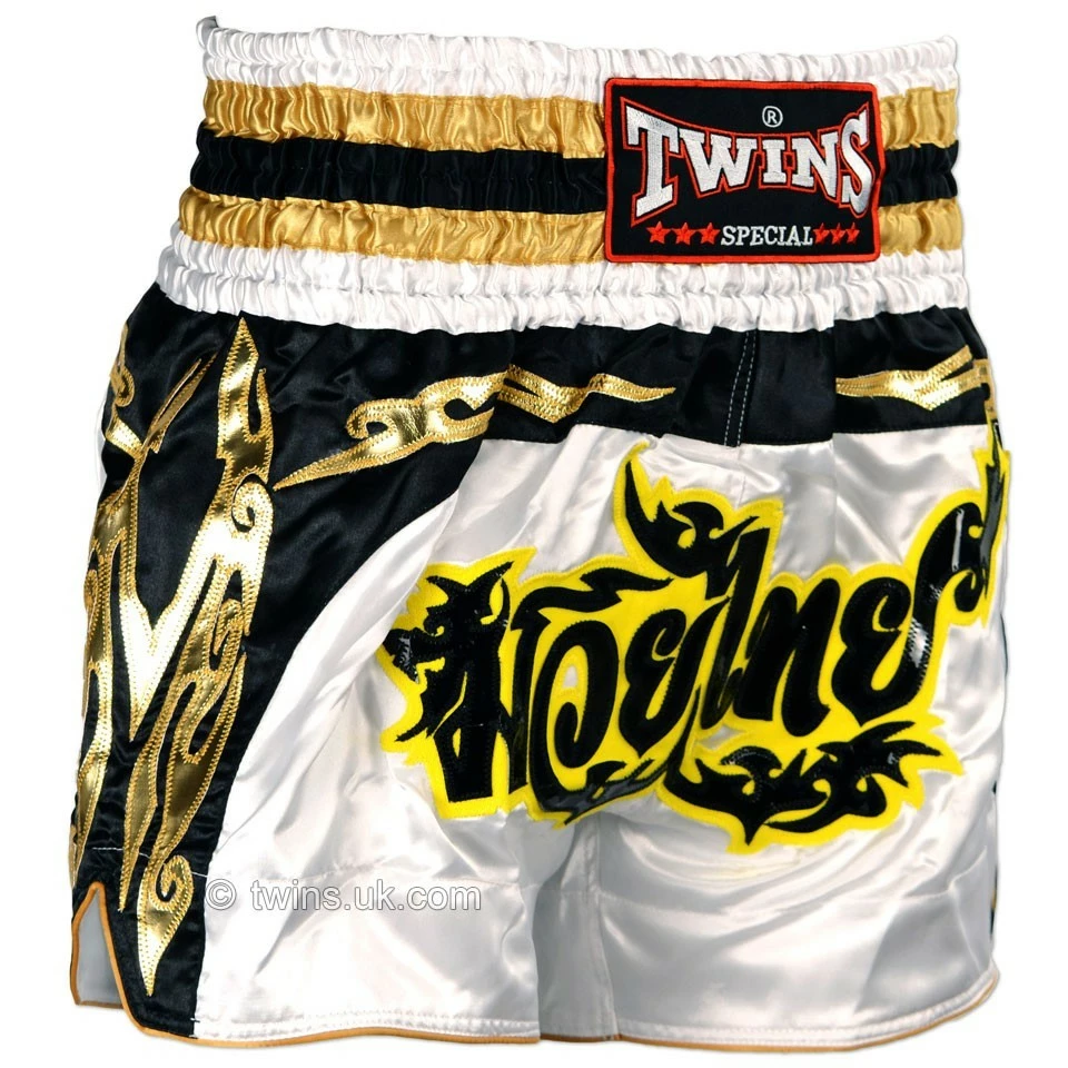 Twins Special Muay Thai Kickboxing Shorts - TWS-857 - White & Gold Muay Thai Shorts