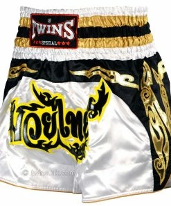 Twins Special Muay Thai Kickboxing Shorts - TWS-857 - White & Gold Muay Thai Shorts