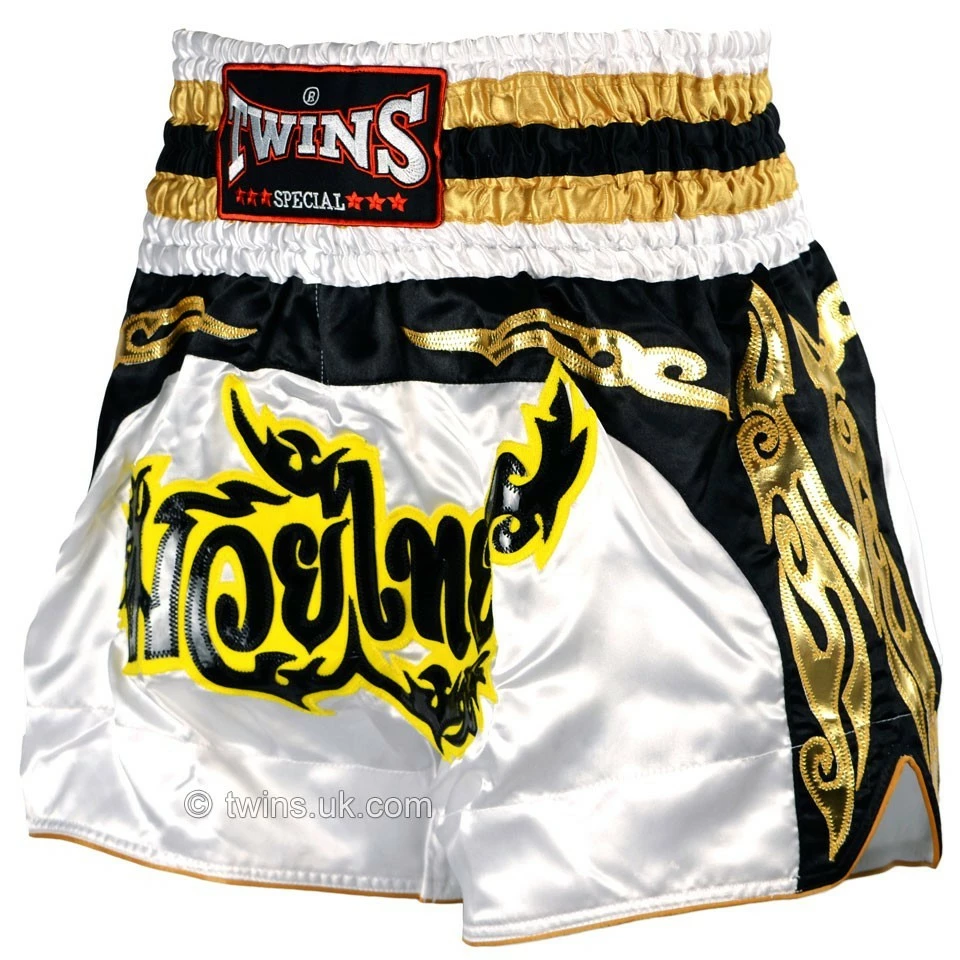Twins Special Muay Thai Kickboxing Shorts - TWS-857 - White & Gold Muay Thai Shorts