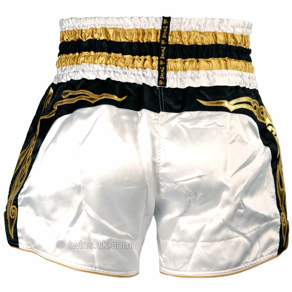 Twins Special Muay Thai Kickboxing Shorts - TWS-857 - White & Gold Muay Thai Shorts