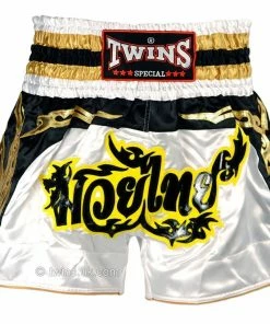 Twins Special Muay Thai Kickboxing Shorts - TWS-857 - White & Gold Muay Thai Shorts