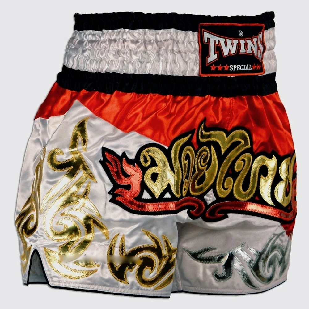 Muay Thai Shorts Twins Special "DUO RED WHITE" Muay Thai Kickboxing Shorts