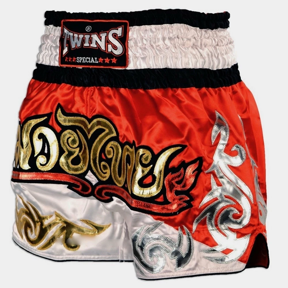 Muay Thai Shorts Twins Special "DUO RED WHITE" Muay Thai Kickboxing Shorts