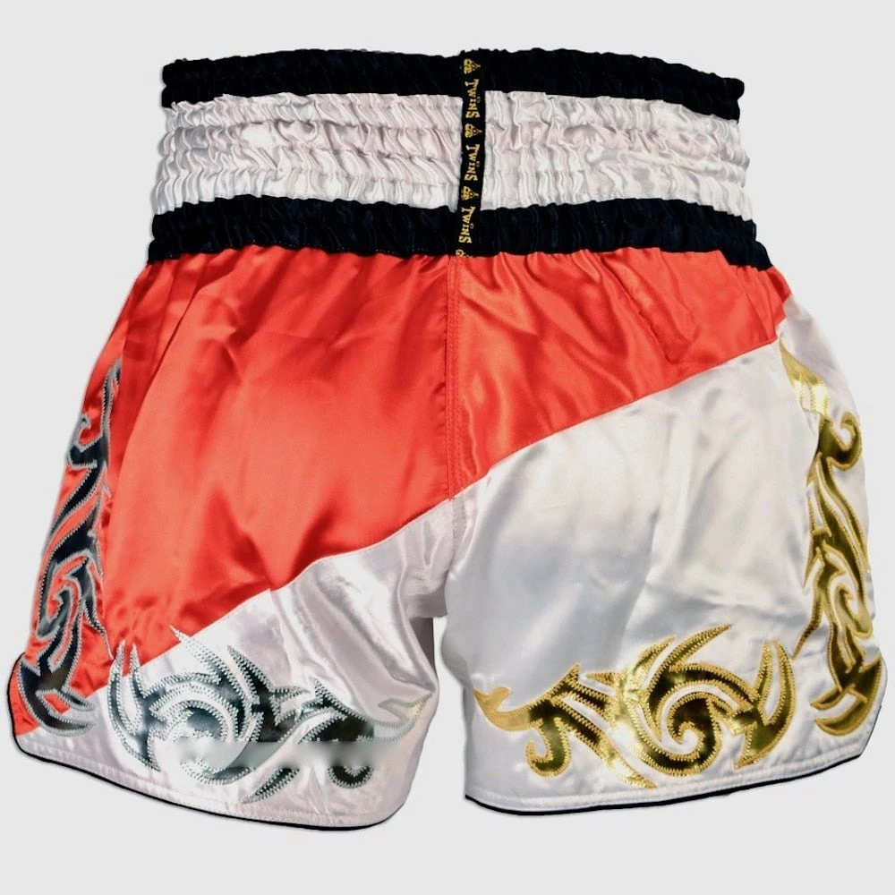 Muay Thai Shorts Twins Special "DUO RED WHITE" Muay Thai Kickboxing Shorts